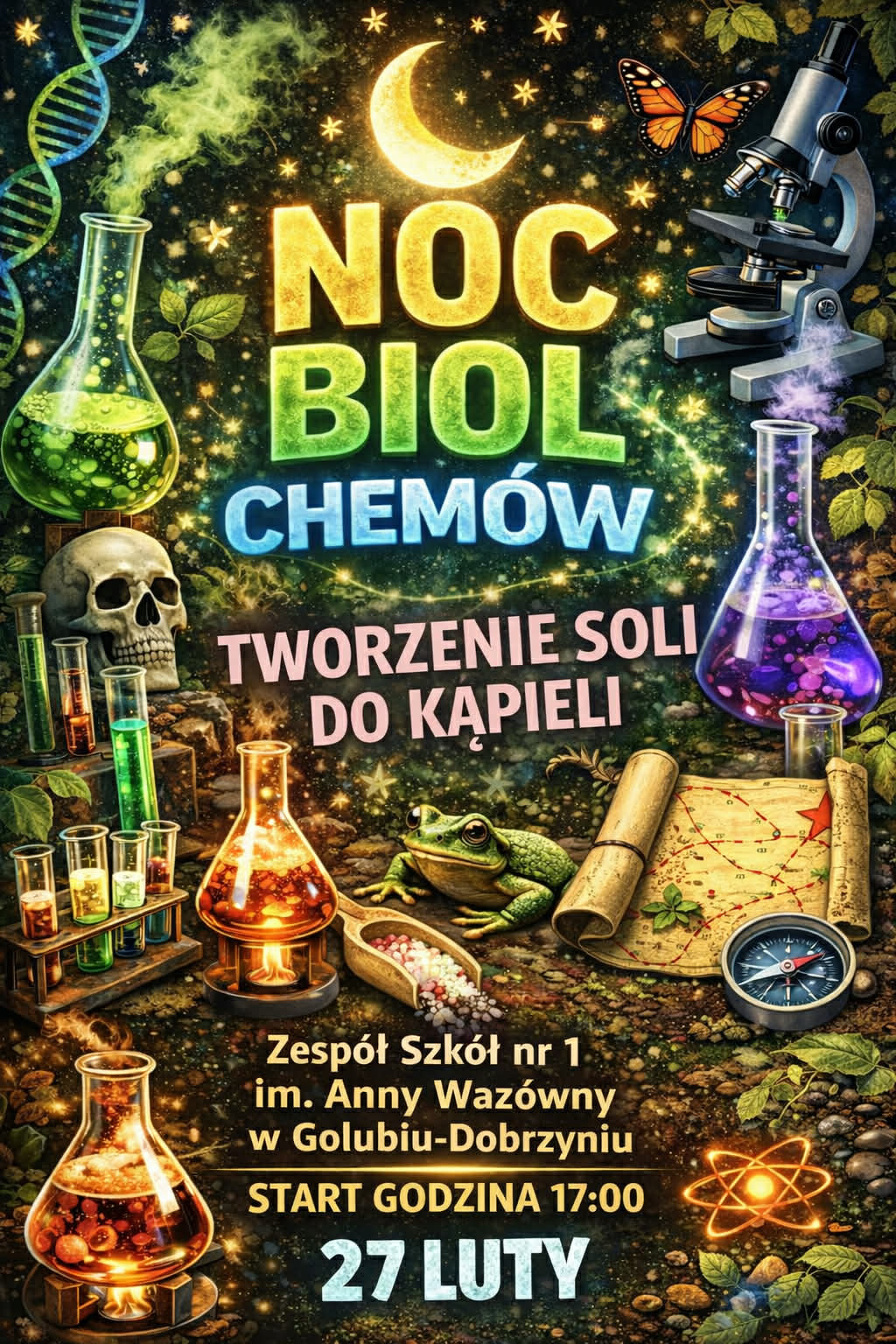 Plakat informujący o wydarzeniu Nocy Biol-chemów